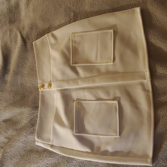 temu Dresses & Skirts - White silk like stretchy zipper pocketed pencil mini skirt